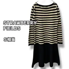 N0604　ボーダーニット切替ワンピース　ベージュブラック　Ｓ相当