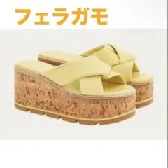 FERRAGAMOサンダルイエローコルクウェッジプラットフォーム黄色フェラガモのサムネイル
