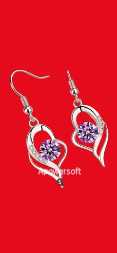 ★ピアスイヤリングフェア888円ハート型紫色ストーンイヤリング
