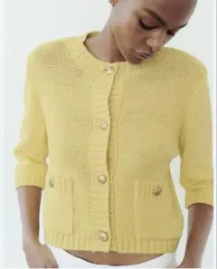 ZARA ニットカーディガン イエロー M