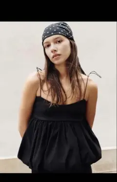 ◇ZARA 新品未使用！ ブラック ストッパー付きバルーントップス M 
