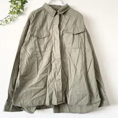 ショコラフィネローブ【F】長袖ブラウス 比翼仕立て カーキ 綿100% ゆるだぼ