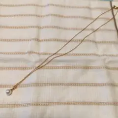 ピンクゴールドカラー一粒 パール ネックレス （チェーン長さ約40cm）
