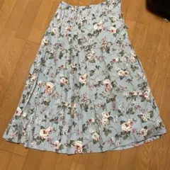 花柄プリーツロングスカート 水色　インゲボルグ