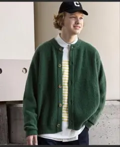 グリーン フリース風 オーバーサイズカーディガン