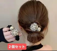 【ヘアゴム 2個セット】イミテーションパール ローズ ヘッドバンド シュシュ