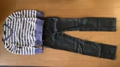 Gap Kids ボーダーニット白× 薄い青紫 セーター+ユニクロ デニムセット