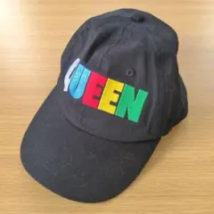 QUEEN ビック刺繍ロゴ キャップ ハット 帽子 ブラック オシャレ バンド