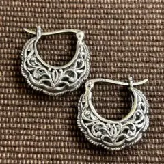 シルバー925 Silver エスニックデザインフープピアス/軽研磨仕上げ/両耳