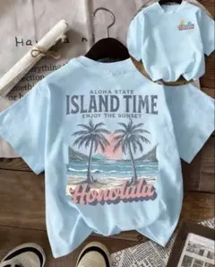 【即日発送】新品未使用ハワイ風 バックプリントTシャツ XL 水色 SHINE夏のサムネイル