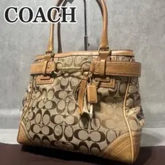 【美品】COACH ハンプトンズ キャリーオール シグネチャー トートバッグ