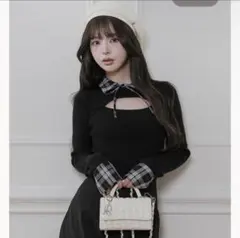 Darich 新作 チェックカフスリブニットトップス