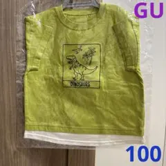 【新品・未使用】GU 恐竜柄　半袖　Tシャツ　グリーン　100のサムネイル
