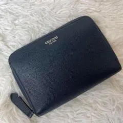 美品✨carcru 折り財布 ラウンドジップ レザー ネイビー
