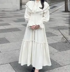 junoahビッグカラーフリルロングワンピース
