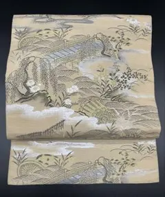 高級　正絹　洒落帯　名古屋帯　アンティーク　山水　絽　源氏車　407