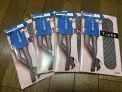 レディース　グンゼ　トゥシェ ストッキング　黒　ダイヤ柄　4足　M-L