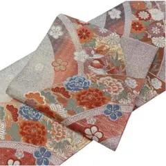 #H816 美品 袋帯 六通 西陣織 綴織 金銀糸 牡丹 鴛鴦 正絹 和装 和服