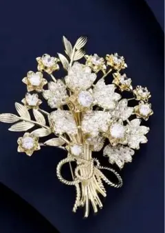 華やかな花束モチーフ ゴールドカラー ブローチ おまけ付き