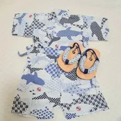 ベビー 甚平 90 草履 下駄 13cm セット 海 クジラ 男の子