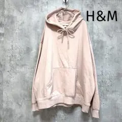 【H&M】スウェット プルオーバーパーカー 薄ピンク XL ポケット シンプルのサムネイル