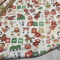 お正月柄ポリエステル裏毛ニット生地