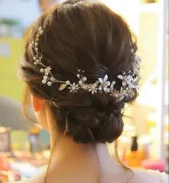 花とパールのウェディングヘッドドレス