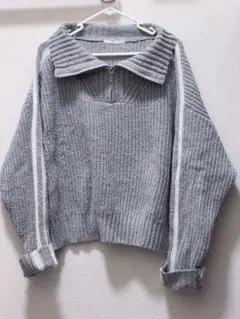 RETRO GIRL ハーフジップ ニット グレー 長袖のサムネイル