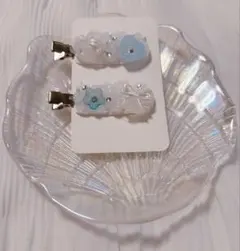 ヘアクリップ 前髪クリップ ホイップデコ ハンドメイド 水色 ブルー