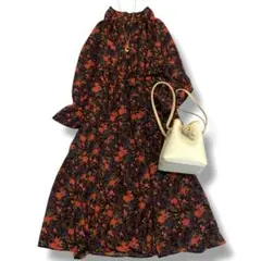 美品◆マッキントッシュフィロソフィー シフォンワンピース フリル袖 花柄 M