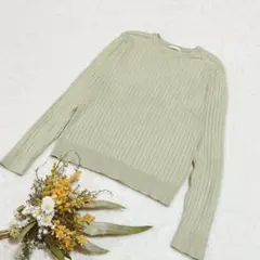 【ジーユー】GU リブクルーネックセーター(長袖) ライトグリーン S ●