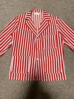 ★好デザイン‼️神サイズ★USA製 VTG 綿ジャケット 赤×白 ストライプ L‼️のサムネイル