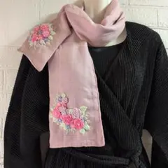 薄紫 花刺繍 ストール　ライトパープル　新品　ハンドメイド