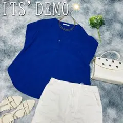 美品ITS' DEMO パールボタンノースリーブVネックカットソー(L)青