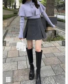 GRL インパン裏地付ボックスプリーツフレアミニスカート[mei41] XS