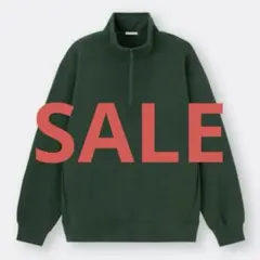 【GU】ヘビーウェイトスウェットハーフジッププルオーバー［長袖〕グリーン