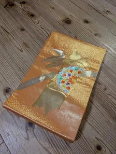美品　名古屋帯　オレンジ　花柄