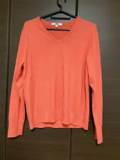 オレンジVネック 長袖ニットＬ