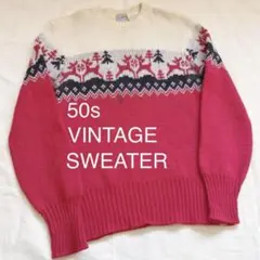 50s VINTAGE KNIT WOOL SWEATER US古着 リブ長のサムネイル