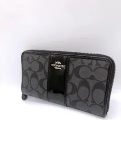 【18547】★美品★ COACH コーチ シグネチャー ラウンドジップ長財布