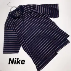 NIKEゴルフM US規格 L〜XL相当 ボーダー 刺繍半袖ポロシャツ　コットン