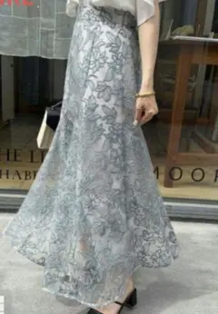 GRL 花柄刺繍シアーフレアスカートtu648 Mサイズ