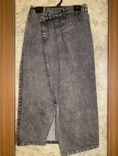 【秋冬春】グレーデニム タイトスカート【スリット入り ウエストゴム】