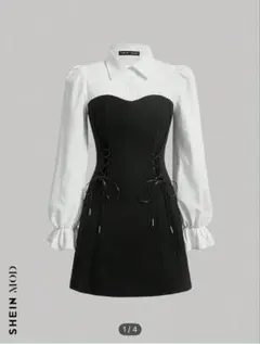 SHEIN シャツドレス ブラック/ホワイト