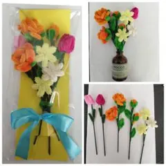 ミニバラと小花とチューリップのモールフラワー花束②