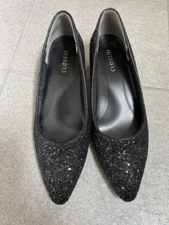 しまむら　CLOSSHI パンプス　ヒール ブラック グリッター ラメ　L