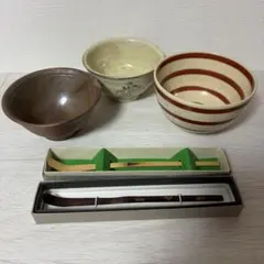 茶道具セット/茶碗3点/茶杓2点