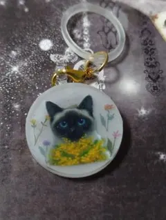 藤の花と猫さん(手描き♪)ヘアゴム ポニーフックブローチペンダント