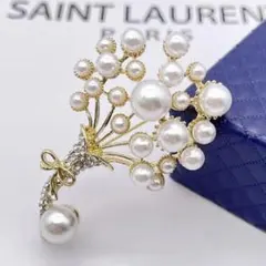 【新品】 花束モチーフ パールブローチ リボン付き フォーマルブローチ