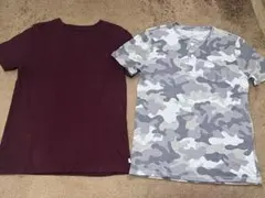 Gap kids 140 150 Tシャツ 2枚セット 無柄 迷彩柄 ポケット付